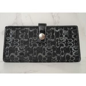 COACH Vintage Signature C Monogram Black Jacquard & Silver Patent Leather Wallet